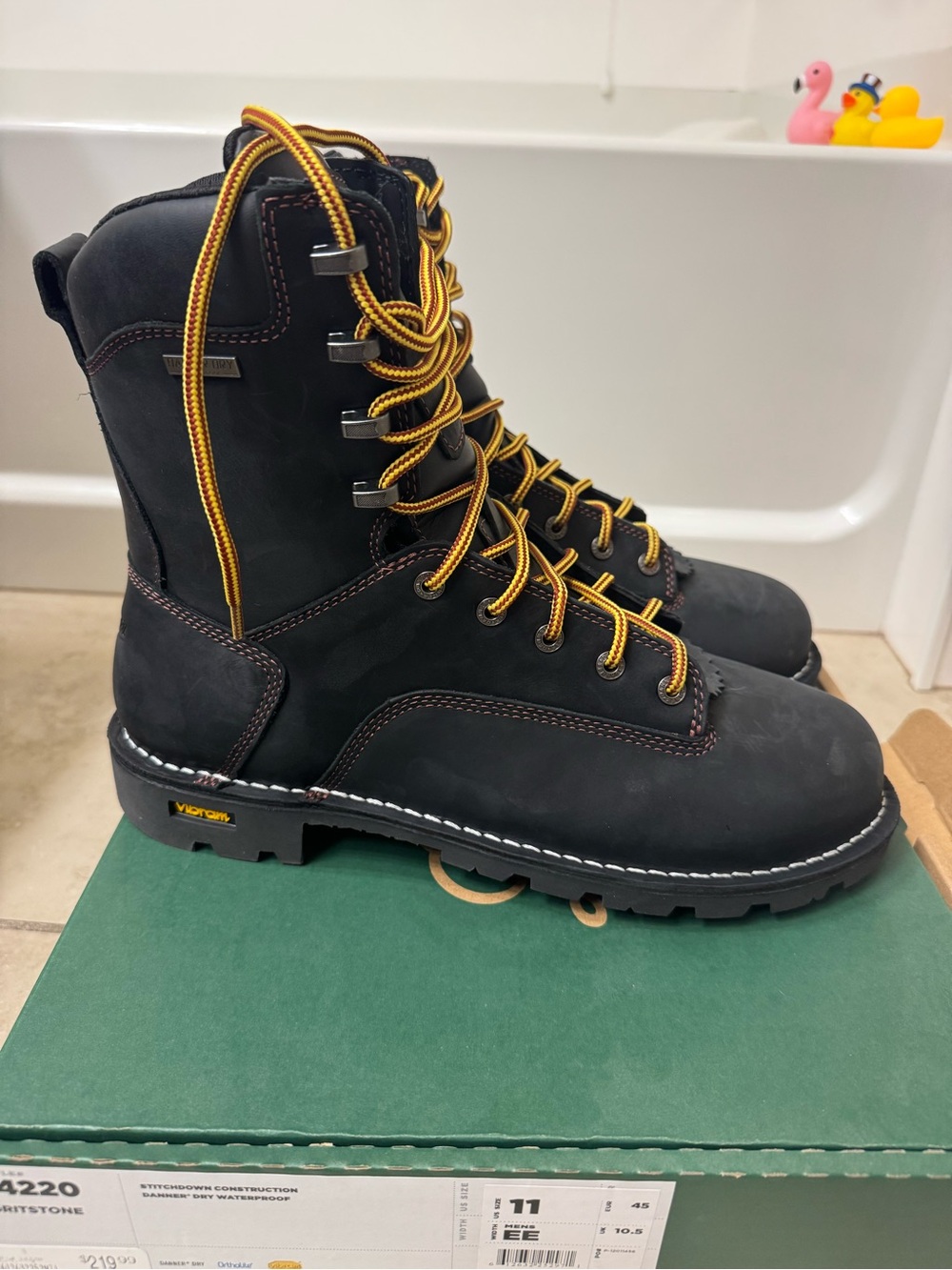 Danner Black Work Boots with Yellow Contrast Laces